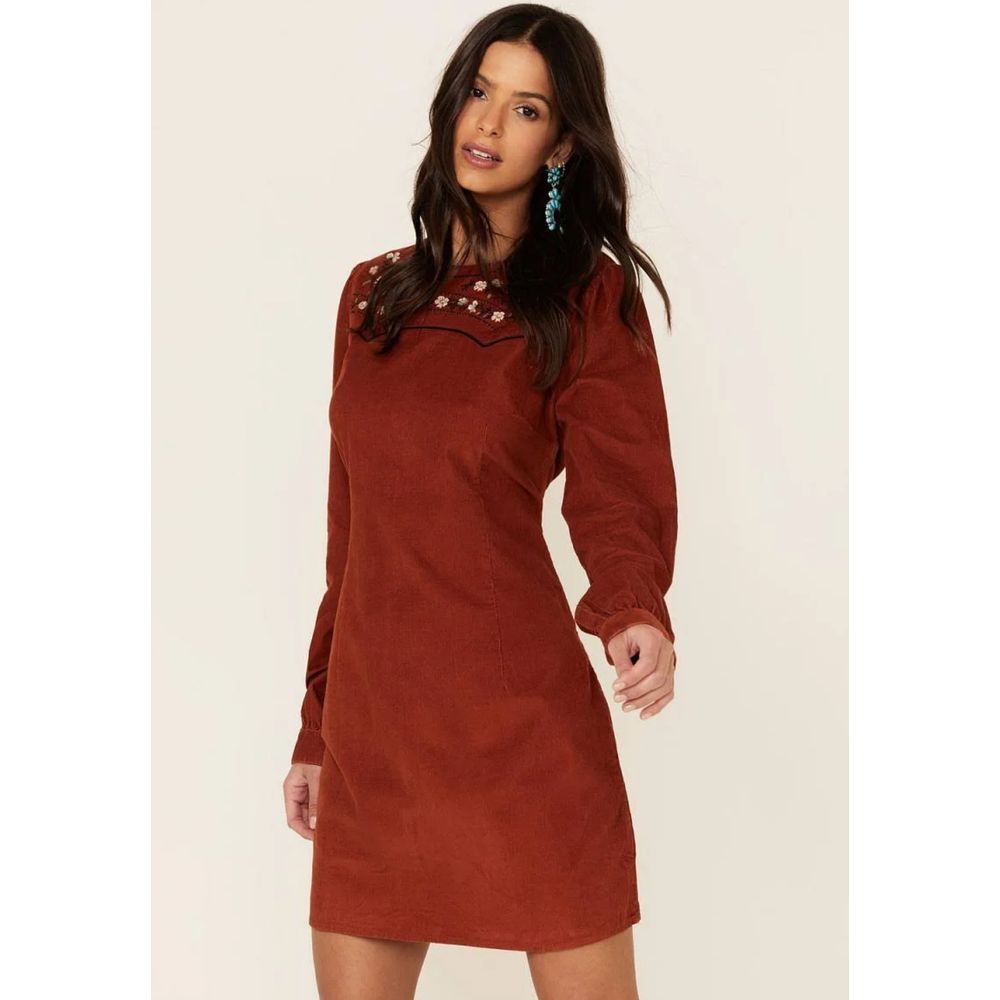 Wrangler Retro Women's Corduroy Western Yoke Dress pearl cuff closure size M